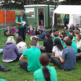 Matt Hettle briefing DC Site Services event staff at the 2013 Leeds Festival